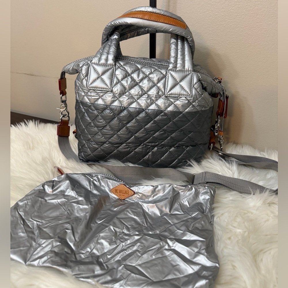 MZ Wallace Silver and Gray Quilted Crossbody Bag.NWOT
